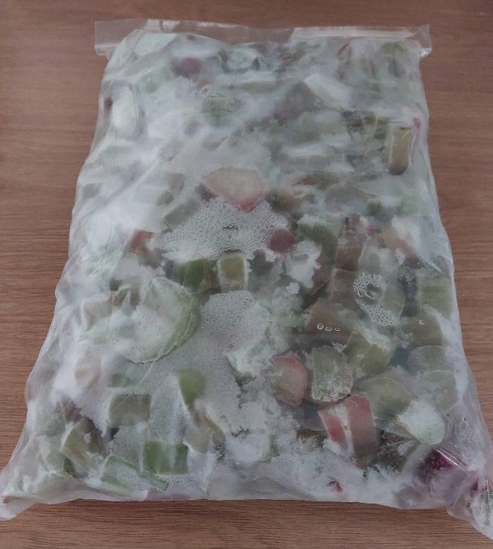 A packet of rubarb out of the freezer